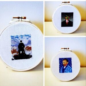 Set of 3 - Cross Stitch - Famous Paintings with Men - 3" Diameter
